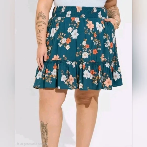 Torrid Mini Challis Smocked Waist Ruffle Edge Skirt Size 3X NEW - Picture 13 of 13